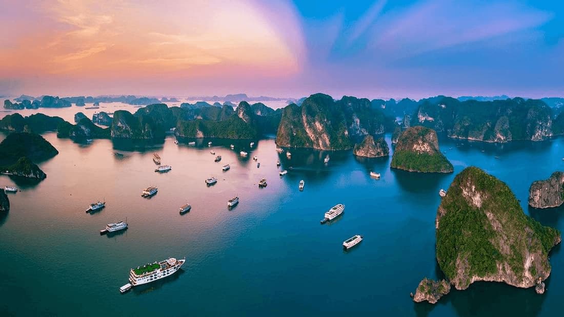The most impressive thing about Halong Bay Vietnam is the 1,600 islands and islets in various shapes and sizes rising out of the emerald waters