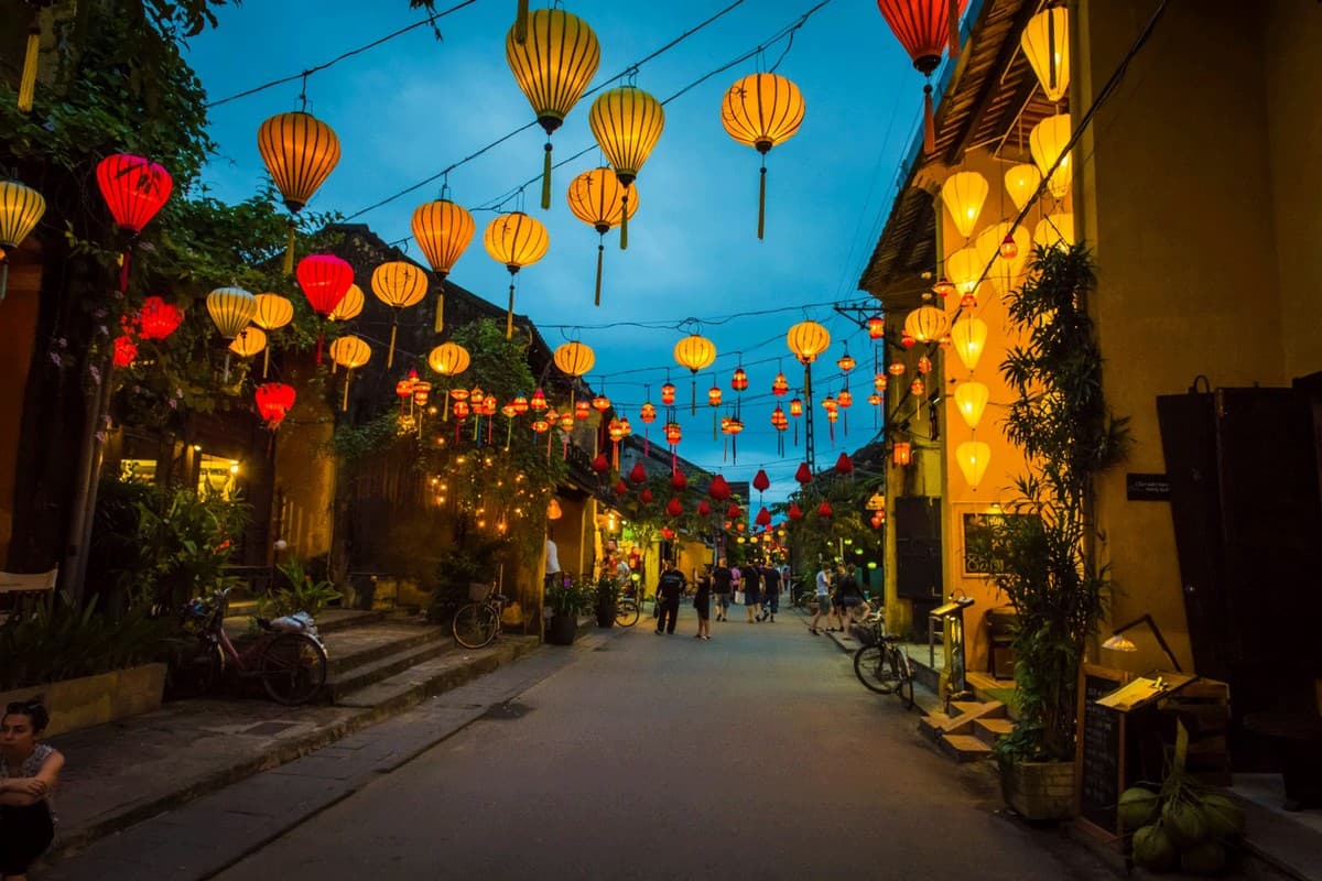Hoi An's tube-shaped houses line both sides of the winding street
