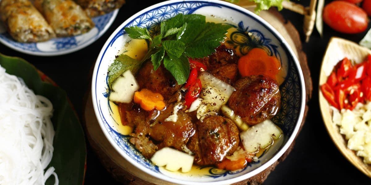 Traditional Vietnamese Food Bun Cha - Grilled Meat on Rice Vermicelli