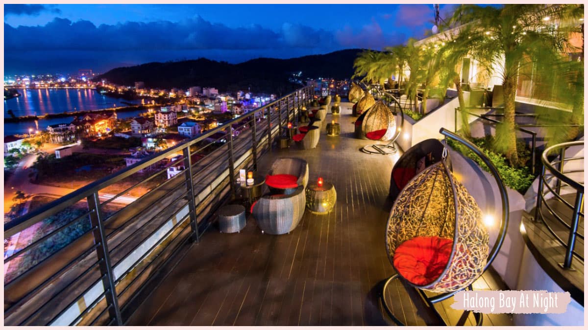 Harbor View Cafe in Ha Long Bay at night