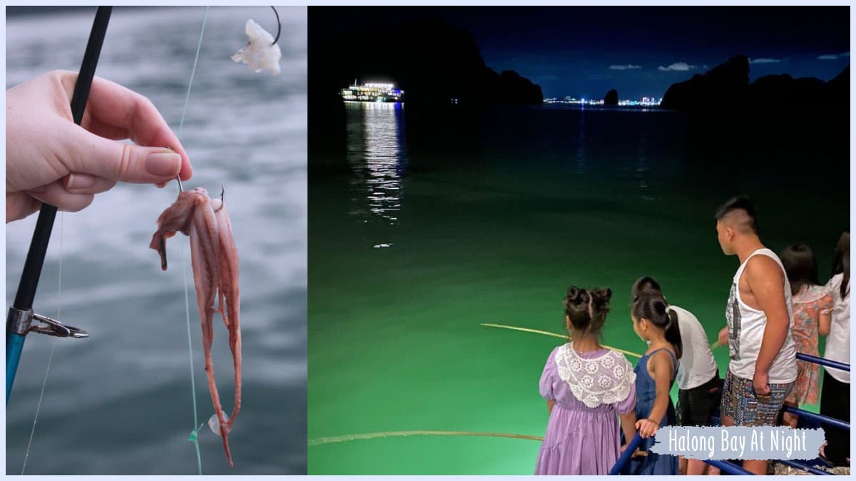Squid fishing in Ha Long Bay at night