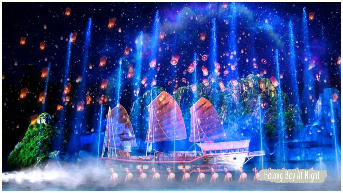 Water music show in Ha Long Bay at night