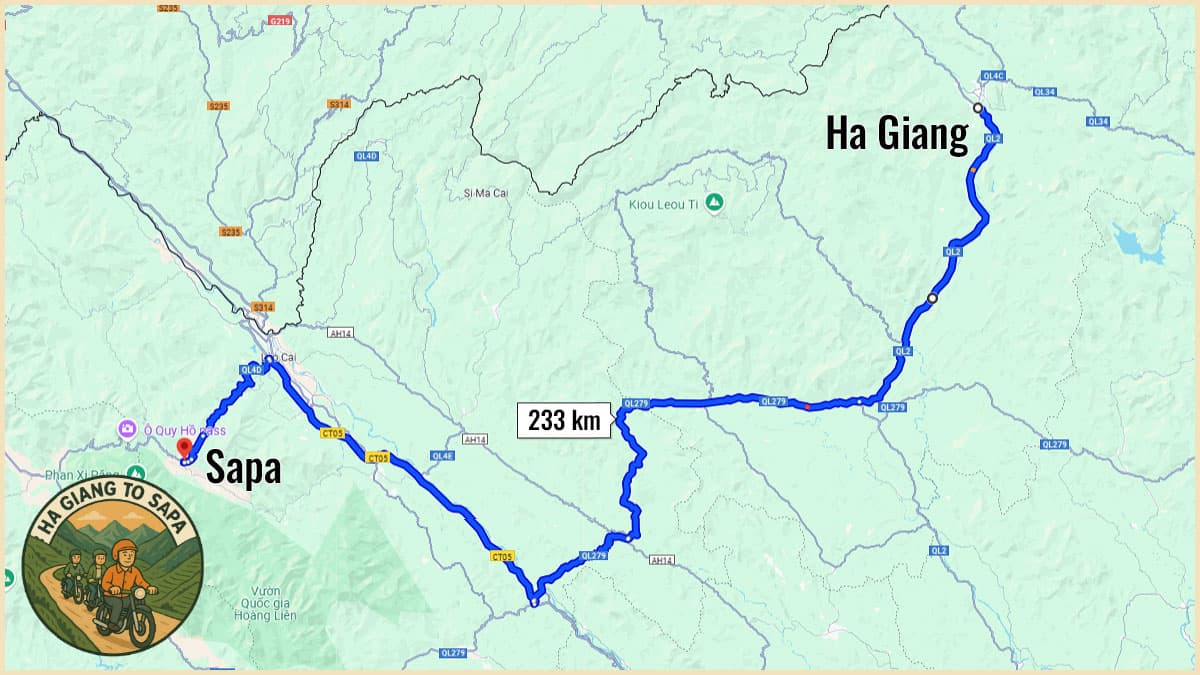 Route from Ha Giang to Sapa