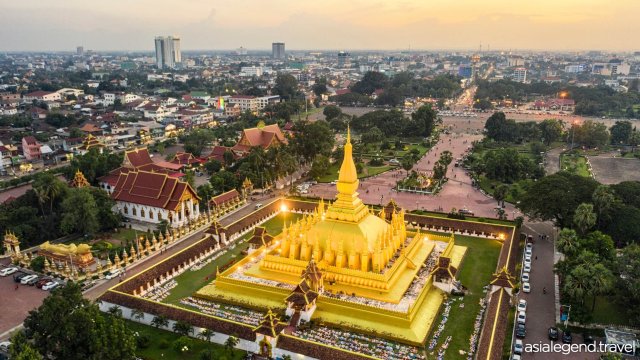 Laos Classic Tour 5 Days 4 Nights Vientiane Pha That Luang Vientiane as seen from above