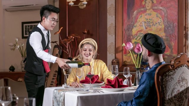 Emperor Cruise Couple Having a Sweet Diner in the Elegant Restaurant