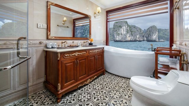 Emperor Cruise Suite Bathroom with A Glass Window Wall Full of Light