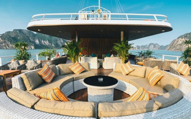 Halong Catamaran Cruise A Comfortable Round Sofa on Sundeck