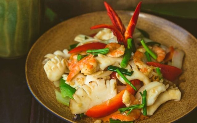 Legend Halong Cruise Food Stir-fried Squid with Shrimp