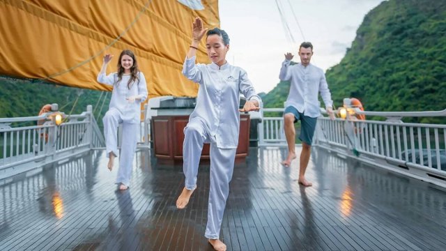 Paradise Sails Practice Tai Chi in the Morning