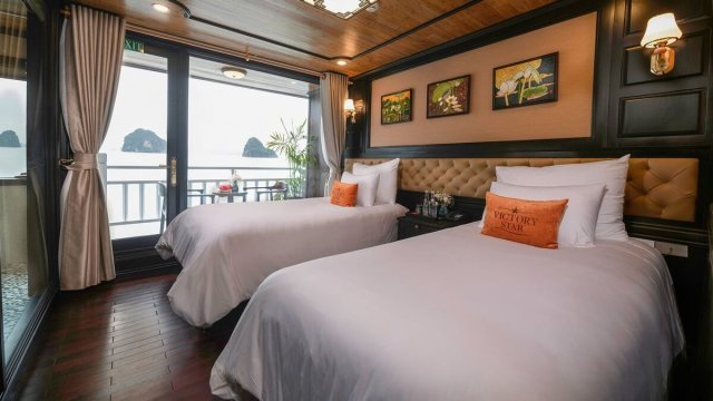 Victory Star Cruise Suite Bedroom and Balcony 2 Single Beds