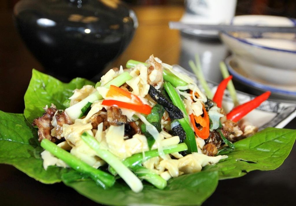 What to eat in Mai Chau: Stir Fried Wild Bee Pupae With Sour Bamboo Shoots