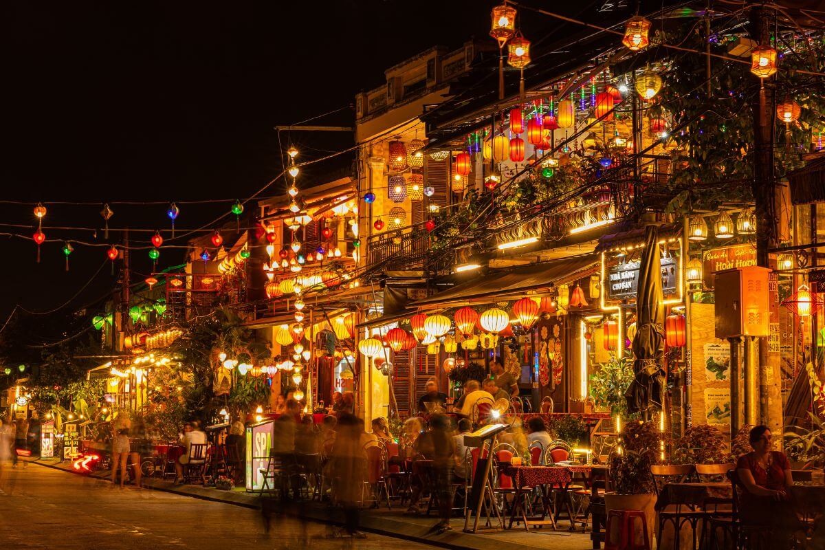 A corner of ancient streets in Hoi An illuminated with the light of lanterns