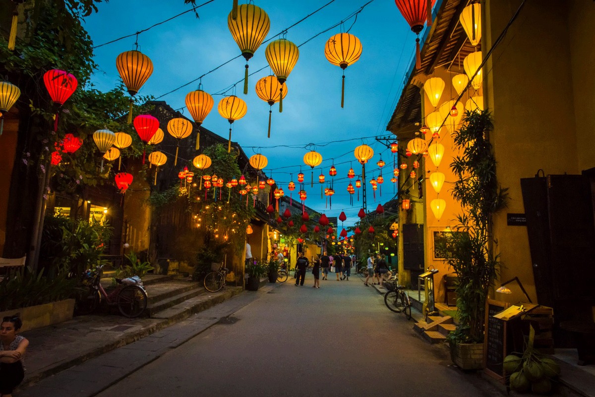 Hoi An's tube-shaped houses line both sides of the winding street