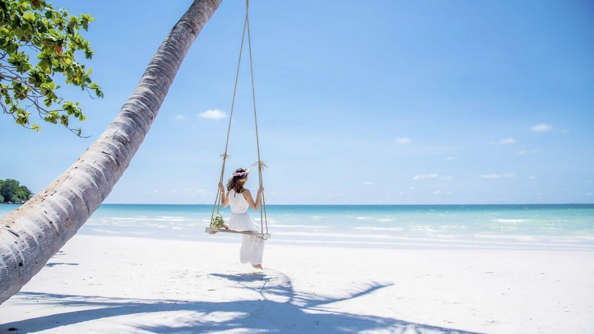 The beautiful scenery of crystal-clear water and white sand in Phu Quoc Island