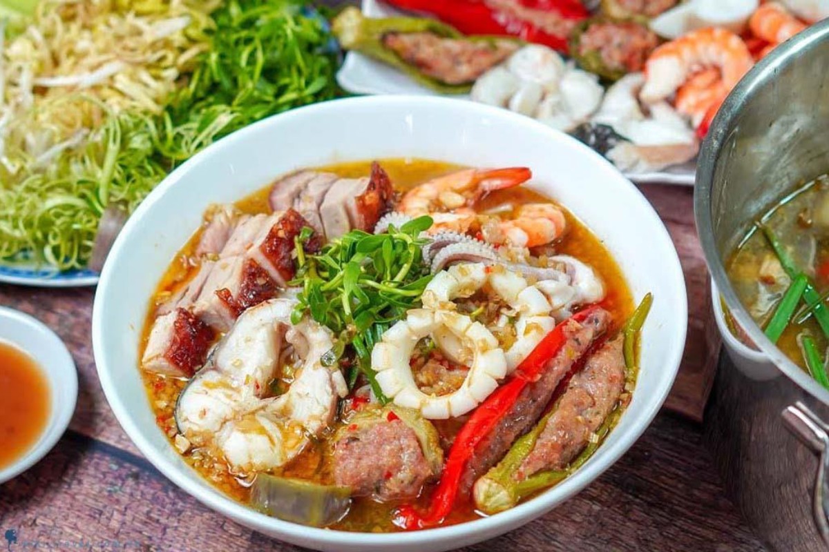 Bun Mam is a Vietnamese fermented fish noodle soup, known for its bold flavors