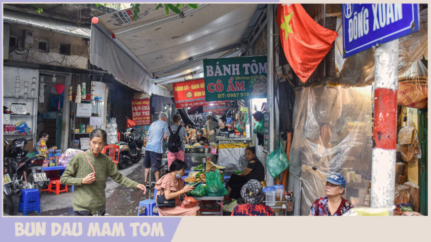 One of the best places to experience Bun Dau Mam Tom is at Dong Xuan Market