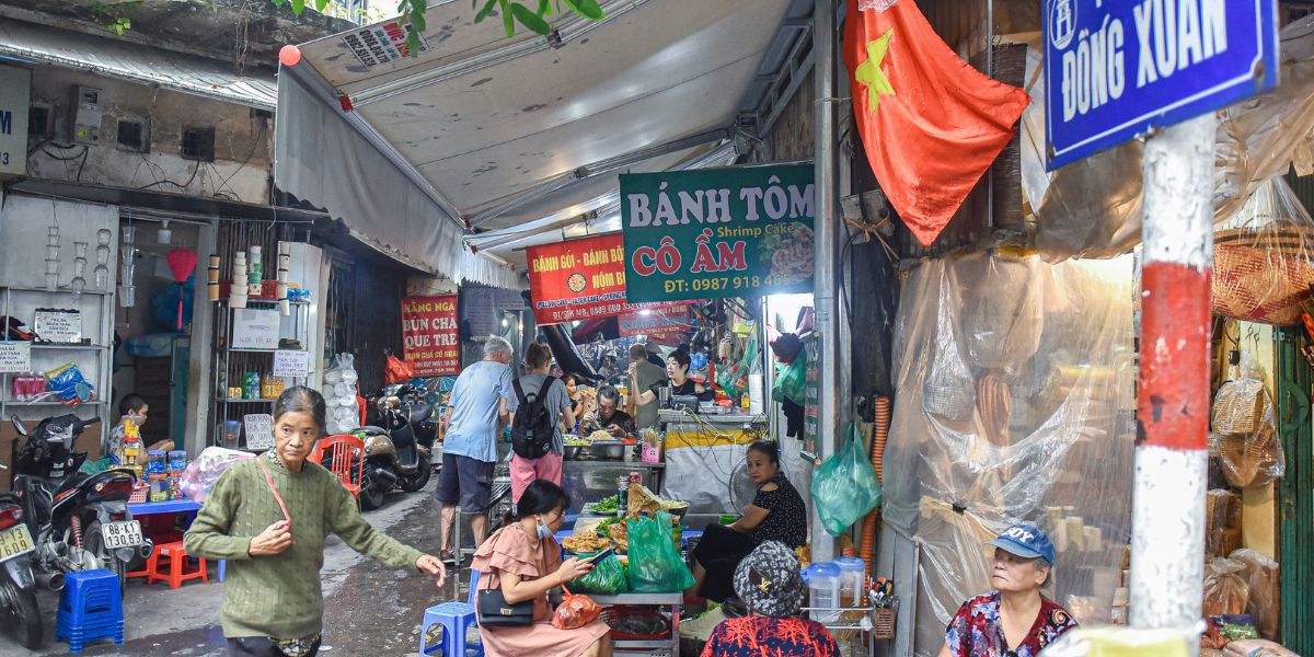 One of the best places to experience Bun Dau Mam Tom is at Dong Xuan Market