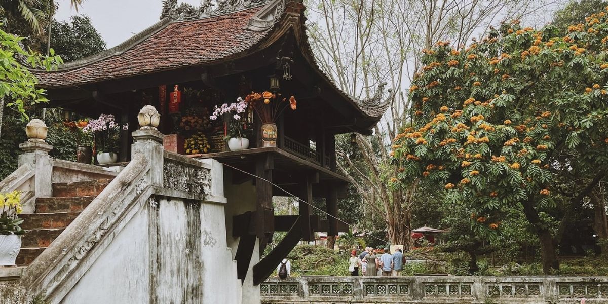 One Pillar Pagoda is a popular spot nearby the Ho Chi Minh Mausoleum