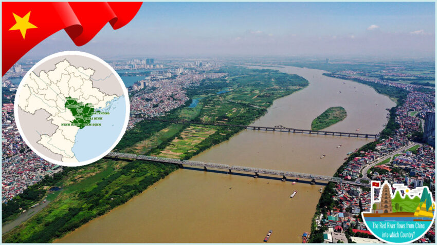 As the Red River flows deeper into Vietnam, answering the question the Red River flows from China into which country, it fans out into a vast and fertile delta