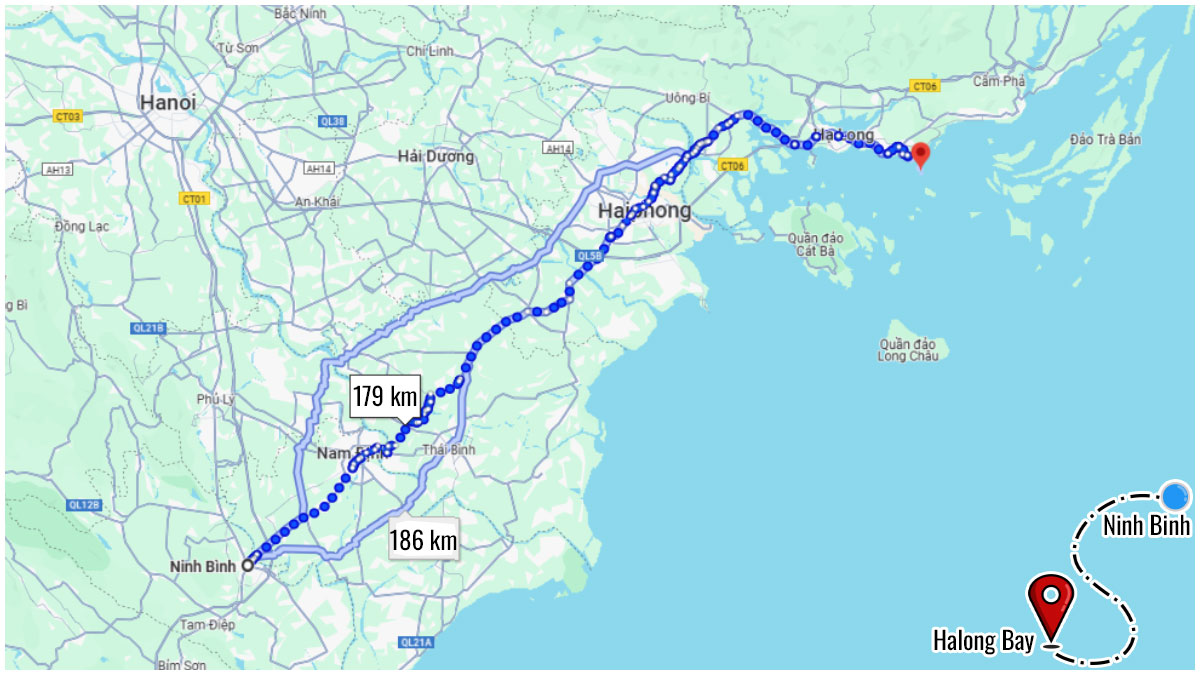 Discover the route between 2 destinations in our Ninh Binh to Halong Bay (A-Z guide)