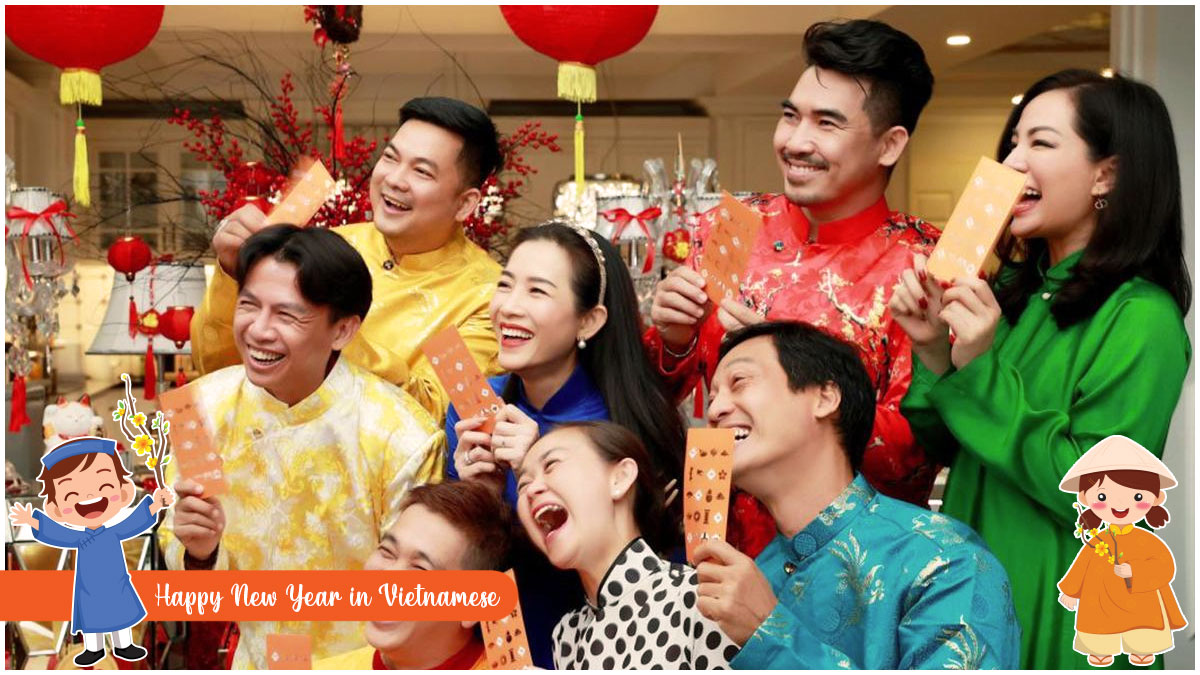 The greeting of Happy New Year in Vietnamese expresses wishes for happiness, health, and success