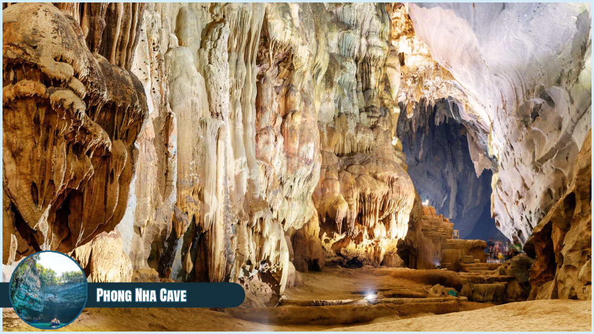 Phong Nha Cave is home to an array of stalactites and stalagmites