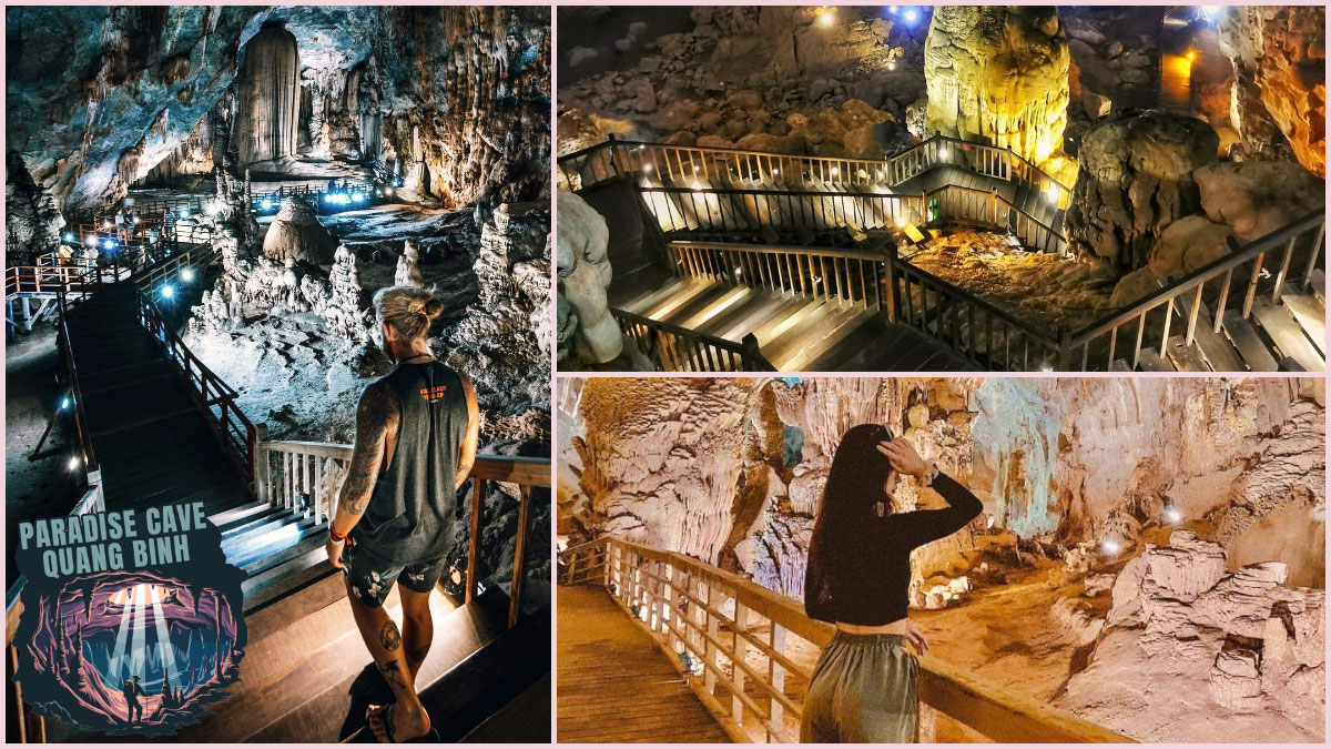 Walking through the Wooden Path Through Paradise Cave Quang Binh